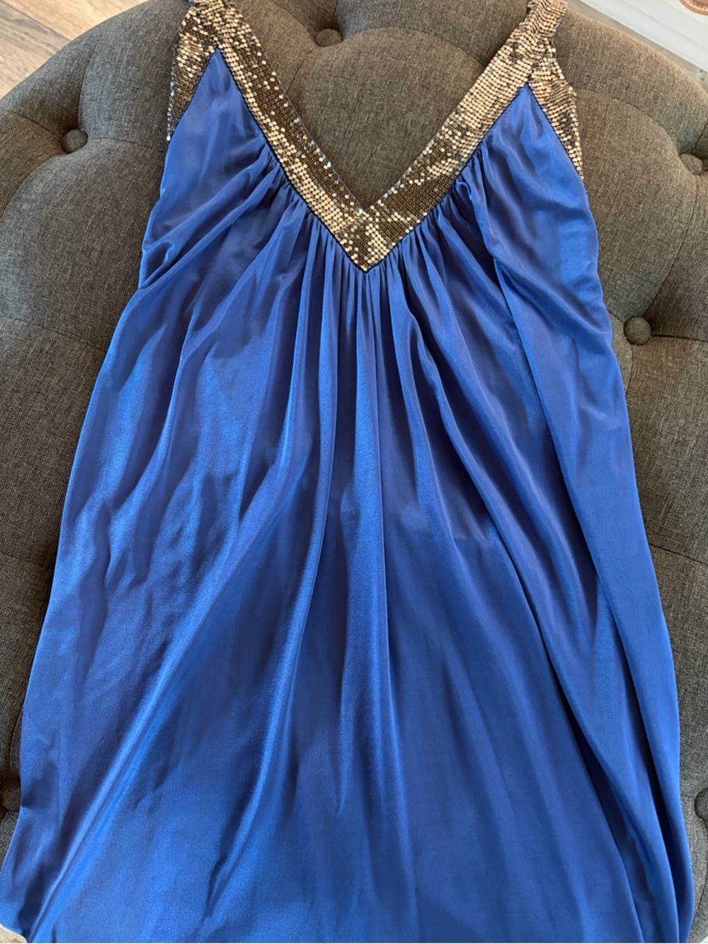 BCBGMaxAzria Cobalt Blue Slip Dress with Gold Accent